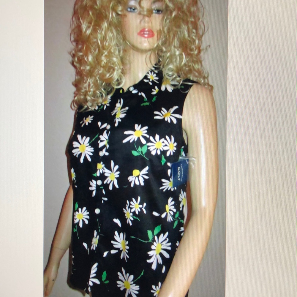 NWT Charter Club Sleeveless Black Print Golf Shirt